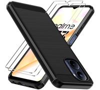 ivoler Coque Silicone pour Realme C33 / C30 / Realme Narzo 50i Prime avec 2 Pièces Verre Trempé, [Protection Antichoc Militaire] Étui de Protection, Mince Souple TPU Anti-Rayures Bumper Housse, Noir