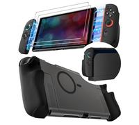 ivoler Matte Dockable Magnétique Coque Compatible avec Nintendo Switch 2 avec 2 TPU Grip Coque Souple pour Nintendo Switch 2 avec 2 Verre Trempé（Noir Transparent）