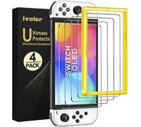 ivoler Pack de 4 Verre Trempé Compatible avec Nintendo Switch OLED Modèle 7 Pouces Modèle 2021, avec Kit Installation Offert, Film de Protection d’écran - 9H Glass - Anti Rayures - sans Bulles