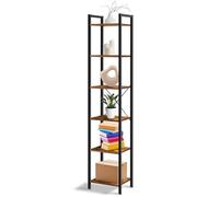 IvoQ Bibliothèque industrielle - Armoire ouverte étroite avec 6 étagères - 187 cm de haut - Métal et bois - Marron rustique - Bibliothèque, étagère à plantes ou étagère de rangement pour salon, bureau