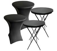 IvoQ Tables debout Lot de 2 avec Housses - Ø80x110 cm - Tables de Cocktail Pliables - Résistante à l'eau - Cadre en Acier Revêtement par Poudre - Comprend 2 Housses Stretch Noires - Parfait pour Les