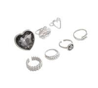 IVSDCFVLK Anneau ajustable Set punk vintage pour femmes Cristal gris Zircon Forme de cœur d’amour Lèvres exagérées Doigts métal Party Hip Hop