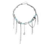 IVSDCFVLK Collier en perles en cristal à couches de pendentif à pompons en argent irrégulières pour femmes collier à la mode Y2K