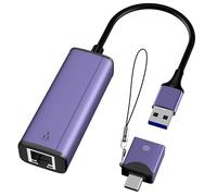 IVSHOWCO 2 en 1 Adaptateur USB C vers Ethernet, USB C vers RJ45 Gigabit Ethernet LAN 1000 Mbps Adaptateur réseau, Compatible avec Lenovo/Macbook Pro/iPad Air Pro/XPS/Switch, etc.