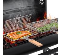 ivtivfu Panier de grillage pour poisson , Poignée Amovible, Acier Inoxydable 304, Accessoires Barbecue à Légumes et Crevettes, Barbecue Charbon de Bois de Camping, Cadeau Homme, Papa, Mari