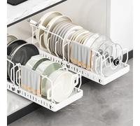 IVTUVTI Ensemble de 2 casseroles et poêles Organisateur avec 2 Supports de poignée, Organisateur de Couvercle Coulissant avec 10 séparateurs de Couvercle réglables (Blanc)