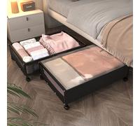 IVTUVTI Lot de 2 boîtes de rangement sous le lit avec roulettes et couvercle, cadre en métal, pliable, pour vêtements, chaussures, couvertures, linge de lit