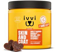 ivvi Skin & Coat Snacks pour Chien Anti-Démangeaisons Fourrure Brillante | Complément Alimentaire Oméga 3, Huile de Saumon, DHAgold, Vitamines C, E et Zinc, 60 Friandises au Saumon