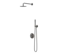 IVY Bond Ensemble de douche de tête - encastré - inverseur d’arrêt 2 voies - bras de plafond 15cm - grande douche de tête slim ronde 30cm - barre de douche avec sortie - flexible de douche 150cm - dou