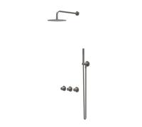 IVY Bond Ensemble de douche pluie - encastrable - symétrie - 2 robinets d'arrêt - bras plafond 15 cm - pomme de douche slim 20 cm - support avec sortie - flexible de douche 150 cm - douchette satin sp