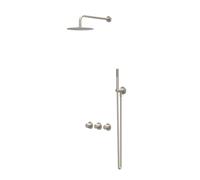 IVY Bond Ensemble de douche pluie - encastrable - symétrie - 2 robinets d'arrêt - bras plafond 15 cm - pomme de douche medium 30 cm - barre curseur avec sortie - flexible de douche 150 cm - douchette 