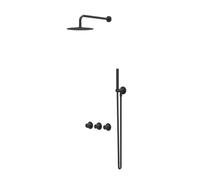 IVY Bond Ensemble de douche pluie - encastrable - symétrie - 2 robinets d'arrêt - bras plafond 30 cm - pomme de douche slim 25 cm - support avec sortie - flexible de douche 150 cm - douchette satin sp