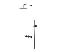 IVY Bond Ensemble de douche pluie - encastrable - symétrie - 2 robinets d'arrêt - bras plafond 30 cm - pomme de douche medium 20 cm - support avec sortie - flexible de douche 150 cm - douchette satin 