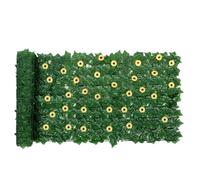 Ivy Clôture d'intimité - Paravent de verdure artificielle d'extérieur - Panneau de feuilles de vigne de 100 x 300 cm - Tapis d'herbe décoré de tournesol - Envers en maille résistant aux UV pour mur et