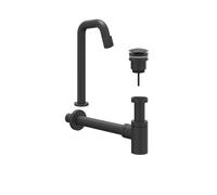 IVY Ensemble de lave-mains - Contour - montage en saillie - surélevé - bonde always open - Noir mat PED 6901462