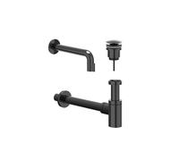 IVY Ensemble lave-mains - modèle mural - recoupable - bonde always open - Noir chrome PVD 6901437