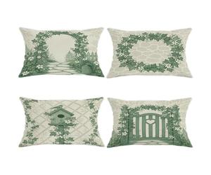 Ivy Lot de 4 housses de coussin décoratives en velours doux lavable pour jardin, nichoir à oiseaux, arche, vert, 50,8 x 30,5 cm
