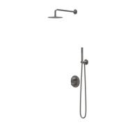IVY Pact Ensemble de douche de pluie - encastré - inverseur d'arrêt 2 voies - bras de plafond 15cm - grande douche de tête slim ronde 30cm - barre de douche avec sortie - flexible de douche 150cm - do