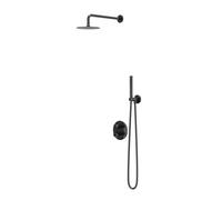 IVY Pact Ensemble de douche pluie - encastré - inverseur-stop 2 voies - bras de plafond 15cm - douche de tête medium ronde 20cm - support avec sortie - flexible de douche 150cm - douchette à main sati