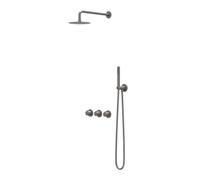IVY Pact Ensemble de douche pluie - encastré - symétrie - 2 robinets d'arrêt - bras mural 40cm - pomme de douche slim 20cm - barre de douche avec sortie - flexible de douche 150cm - douchette satin sp
