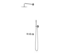 IVY Pact Ensemble de douche pluie - encastré - symmetry - 2 robinets d'arrêt - bras mural 40cm - douche de tête slim 30cm - support avec sortie - flexible de douche 150cm - douchette satin spray - Chr