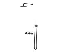 IVY Pact Ensemble douche pluie - encastrable - symétrie - 2 robinets d'arrêt - bras mural 40 cm - pomme de douche slim 30 cm - support avec sortie - flexible de douche 150 cm - douchette stick - Noir