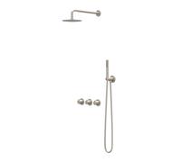 IVY Pact Ensemble douche pluie - encastrable - symétrie - 2 robinets d'arrêt - bras plafond 15 cm - pomme de douche slim 30 cm - support avec sortie - flexible de douche 150 cm - douchette satin spray