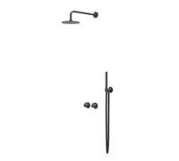 IVY Tribe Ensemble de douche pluie - encastrable - symétrie - 2 voies inverseur avec robinet d'arrêt - bras plafond 20 cm - pomme de douche medium 30 cm - support avec sortie - flexible de douche 150 