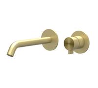 IVY Tribe Ensemble de robinet mélangeur - 2 trous - avec partie encastrable - montage mural - bec courbé - démarrage à froid - INOX316 - brossé mat or PVD 6100392/6199001