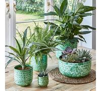 Ivyline Pot de fleurs émaillé texturé de 18 cm de diamètre | Pot de fleurs contemporain émaillé avec design craquelé texturé | Pot de fleurs d'intérieur pour cactus, plantes grasses et petites plantes