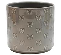 Ivyline Pot de Fleurs en faïence, Motif Papillon Gris, 17,5 x 17 cm