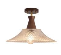 IvyLoutish Plafonnier Style rétro Vintage français, Finition Bois Noyer, Verre texturé, Montage encastré, Semi-encastré, luminaire Suspendu pour Couloir, entrée, Couloir (9,25" (23,5 cm))