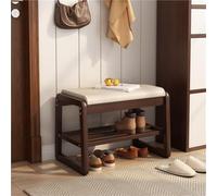 IvyLoutish Solid Wood Shoe Bench with Multi Layer Storage Mid Century Modern Shoe Rack with Upholstered Seat Compact Entryway Shoe Cabinet for Hallways and Small Apartments,Ideal for Home