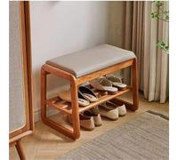 IvyLoutish Solid Wood Shoe Bench with Multi Layer Storage Mid Century Modern Shoe Rack with Upholstered Seat Compact Entryway Shoe Cabinet for Hallways and Small Apartments,Ideal for Home