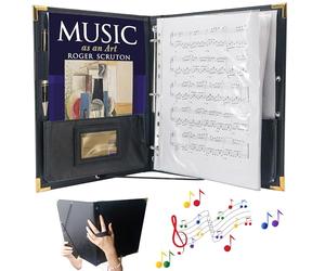 IvyRobes Dossier de partitions en cuir synthétique 31,8 x 25,4 cm avec 3 anneaux, dragonne et bande élastique, 10 poches pour 21,6 x 27,9 cm, A4, feuilles de 22,9 x 30,5 cm pour piano, choral et