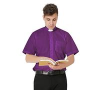 IvyRobes Hommes Chemise Prêtre Col Romain Pretre Clergyman Chemises Manches Courtes Clergé Violet 40-41 EU (16)