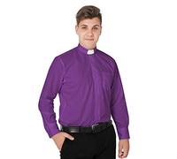 IvyRobes Hommes Chemise Prêtre Col Romain Pretre Clergyman Manches Longues Chemises du Clergé Violet 44-45 EU (18)