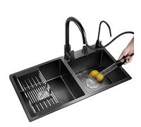 IvyTantor Évier de Cuisine en Acier Inoxydable Noir avec Robinet à 360° Évier intégré avec Distributeur de Savon Ensemble de vidange Complet A 78 * 43 * 20 cm Design Durable et élégant