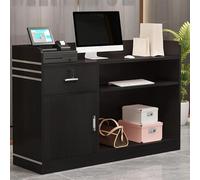 IvyTantor Modern Black Reception Desk with Lockable Drawer & Storage Cabinet - Stylish Small Retail Counter for Salon Or Office Front Desk (120cm)