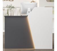 IvyTantor Modern Grey Standing Reception Desk with Drawer & Storage Cabinet, LED Light for Office Or Retail Use - 80cm Stylish Reception Furniture