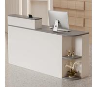 IvyTantor Modern Reception Desk with Corner Shelves & Drawer, Grey Retail Checkout Counter 80x50x105CM, Stylish Front Desk for Office & Store Use