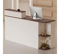IvyTantor Modern Reception Desk with Corner Shelves & Drawer, Stylish Retail Checkout Counter, Brown Finish, Space-Saving Design, 80x50x105CM for Office & Business Use
