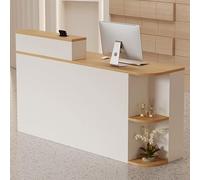 IvyTantor Modern Reception Desk with Drawer & Corner Shelves, Retail Checkout Counter, Natural Wood Finish, 100x50x105CM - Stylish Office Furniture for Business Use