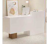 IvyTantor Modern Reception Desk with Large Storage & Lockable Drawer - Retail Checkout Counter for Shops & Salons - Stylish Left White Design - 130x50x105CM