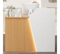 IvyTantor Modern Reception Desk with LED Light, Drawer & Storage Cabinet - Stylish Retail Counter Table in Natural Finish (100cm) for Office & Commercial Use