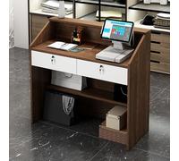 IvyTantor Modern Reception Desk with Lockable Drawer & Open Shelf for Salon/Clothing Store - Stylish Brown Counter Desk (80x38x92cm) for Functional Workspaces