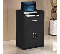 IvyTantor Modern Reception Desk with Lockable Drawers - Small Welcome Counter Table for Office Lobby, Stylish Black Wooden Checkout Station (80cm/31.5in)