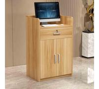 IvyTantor Modern Reception Desk with Lockable Drawers, Small Wooden Welcome Counter for Company Lobby Or Store, Stylish 60cm Brown Checkout Table