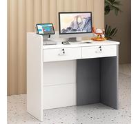 IvyTantor Modern Reception Desk with Lockable Drawers, Stylish Checkout Counter for Office, Retail, Lobby & Beauty Salon - Grey Wooden Front Desk, 100cm/39.3in