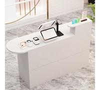 IvyTantor Modern Reception Desk with Lockable Drawers | White Wooden Checkout Counter for Home Office | Space-Saving Retail Table | 55.1in Length | Stylish & Functional Design
